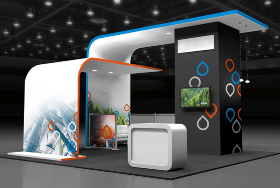 Exhibition stand design visual for a custom booth